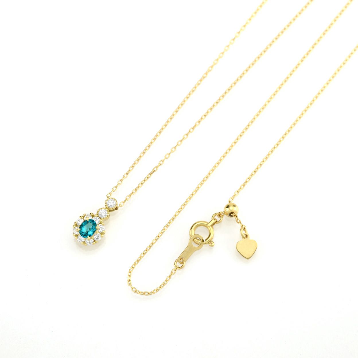 ブラジル産パライバトルマリン0.15ctK18ゴールドネックレスダイヤ0.19ct付(中央宝石研究所宝石鑑別書付)