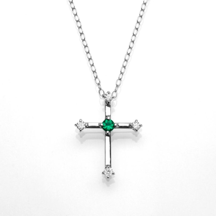 em0261 エメラルドWGK18クロスネックレスダイア付