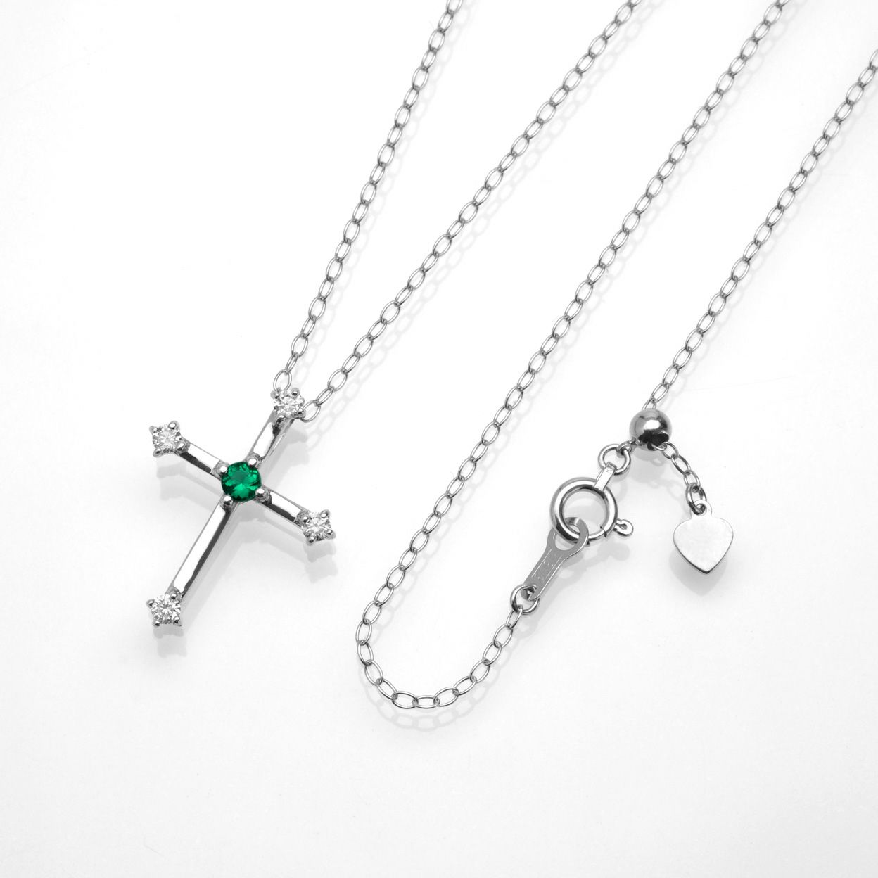 em0261 エメラルドWGK18クロスネックレスダイア付