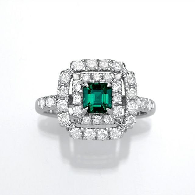 コロンビア産エメラルド0.48ctプラチナリングダイヤ0.65ct付(中央宝石研究所宝石鑑別書付)