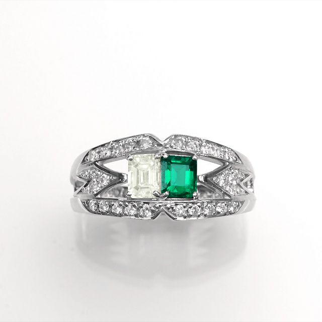 コロンビア産エメラルド0.36ctプラチナリングダイヤ0.36ct0.25ct付(中央宝石研究所宝石鑑別書付)