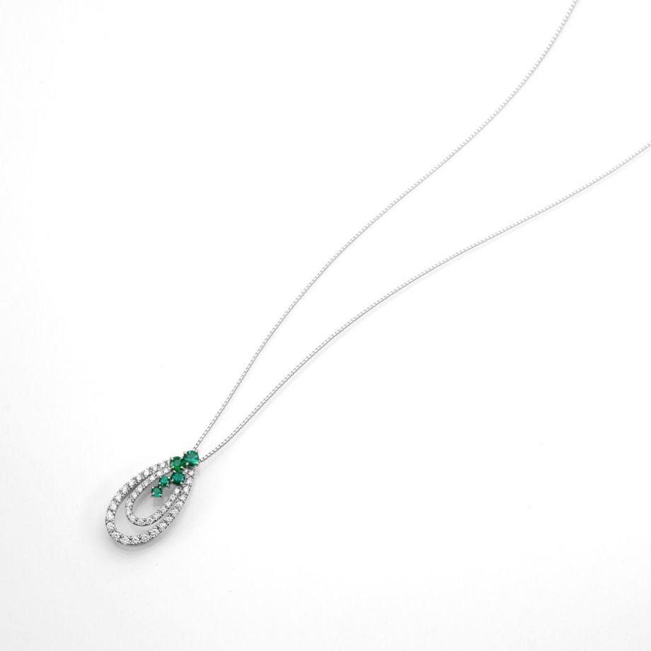 メラルドラウンドファンシーカット0.40ctプラチナネックレス0.57ctダイヤ付(東京宝石科学アカデミー宝石鑑別書付)