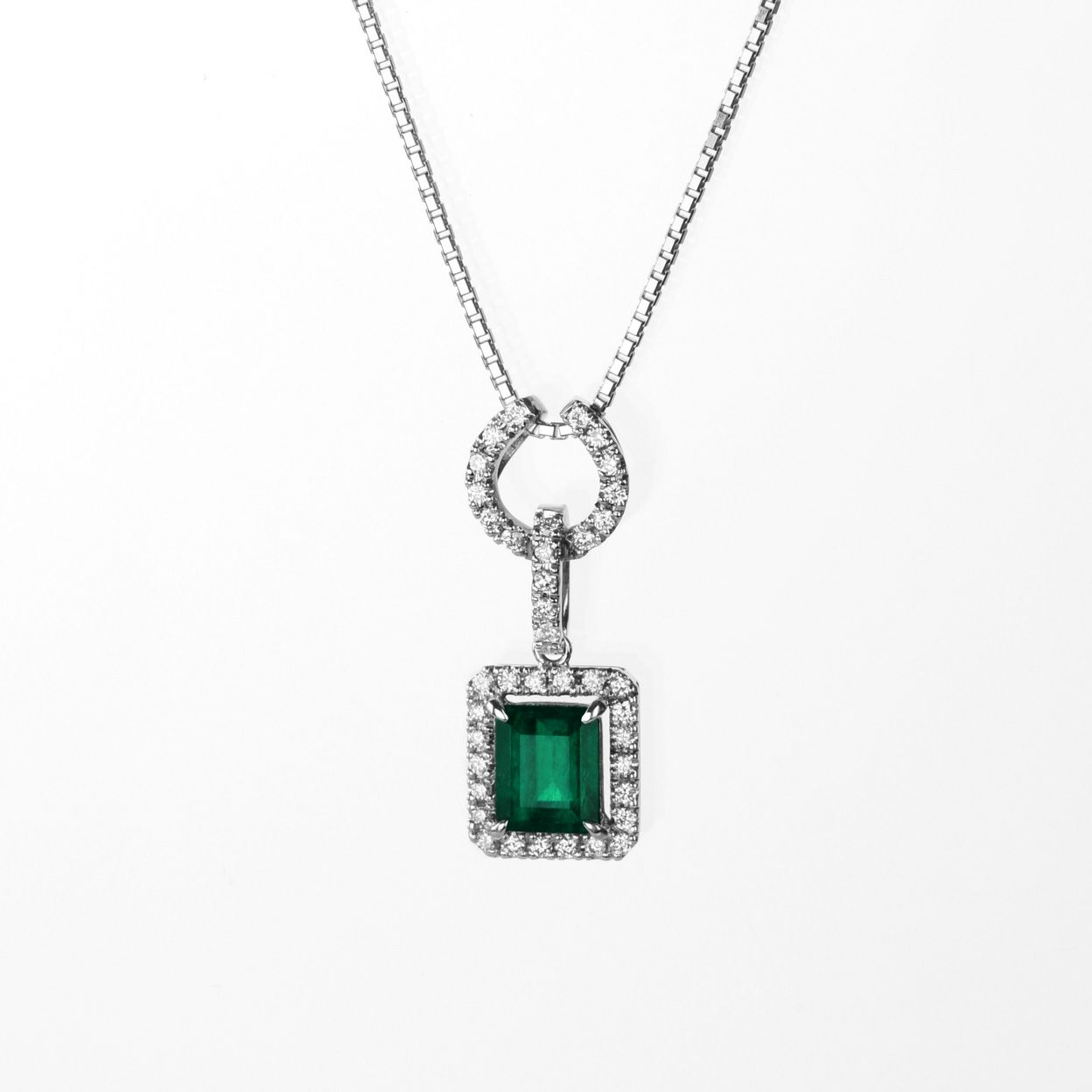 エメラルド1.738ctプラチナネックレスダイヤ0.45ct付(中央宝石研究所 