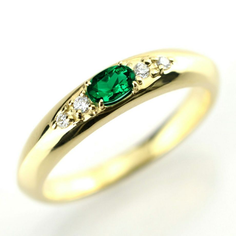 コロンビア産無処理エメラルド(ノンオイル)0.15ctK18ゴールドリングダイヤ0.04ct付(GRS宝石鑑別書付)
