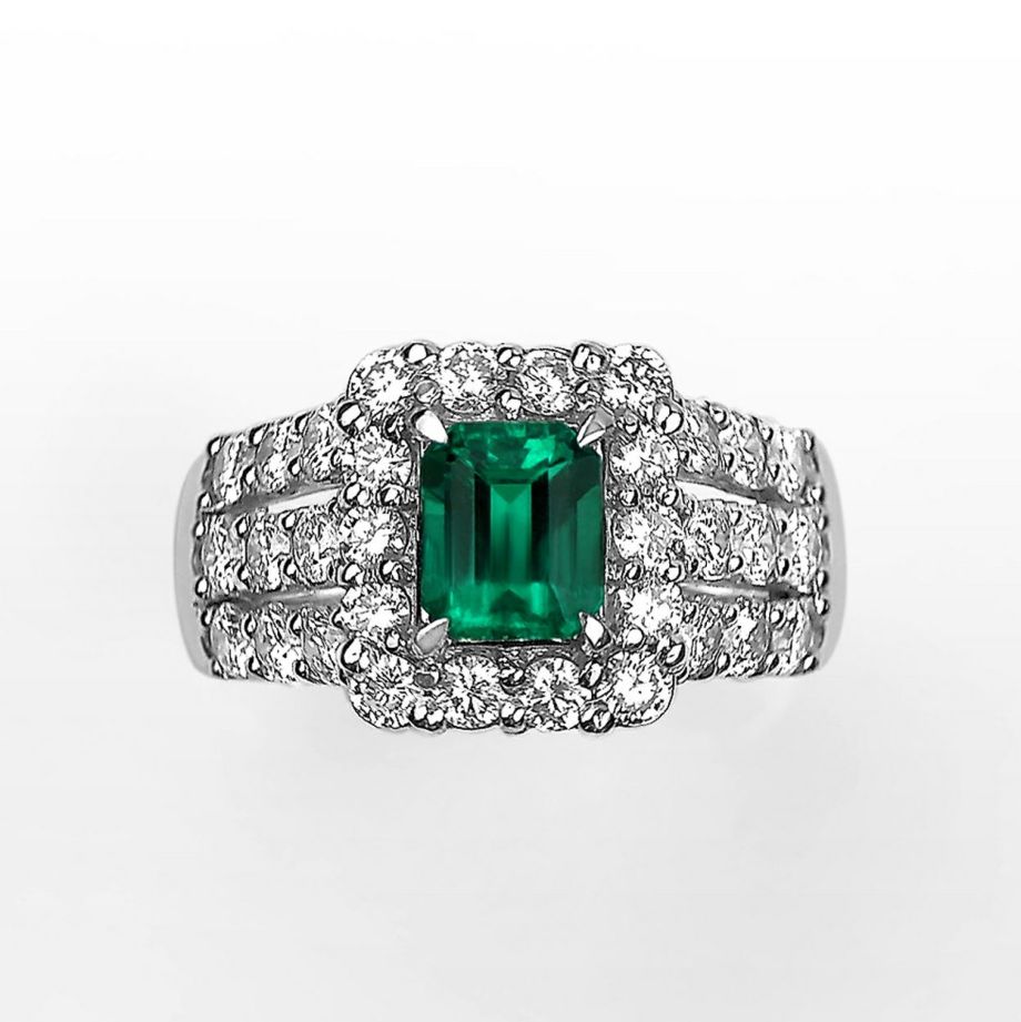 コロンビア産無処理エメラルド(ノンオイル)0.79ctプラチナリングダイヤ1.29ct付(GIA宝石鑑別書付)