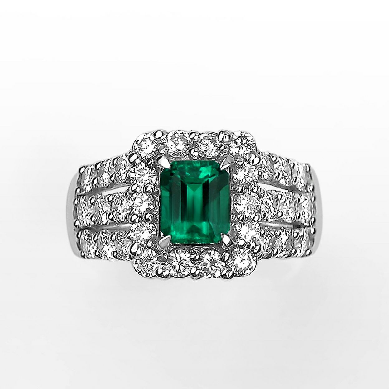 コロンビア産無処理エメラルド(ノンオイル)0.79ctプラチナリングダイヤ1.29ct付(GIA宝石鑑別書付)