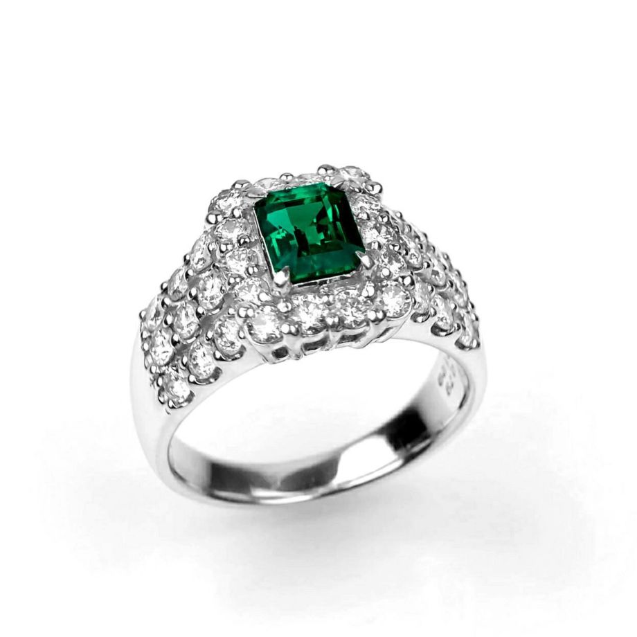 コロンビア産無処理エメラルド(ノンオイル)0.79ctプラチナリングダイヤ1.29ct付(GIA宝石鑑別書付)