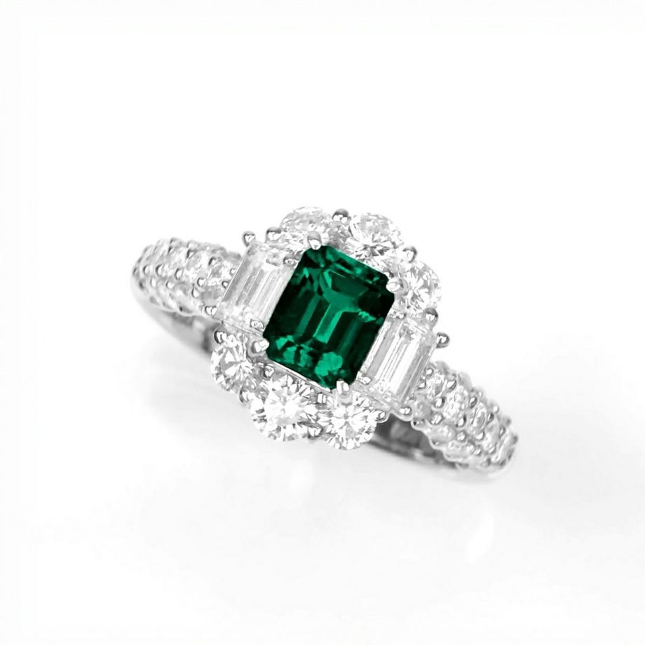 コロンビア産エメラルド0.72ctプラチナリングダイヤ1.43ct付(GIA宝石鑑別書付)【F1】