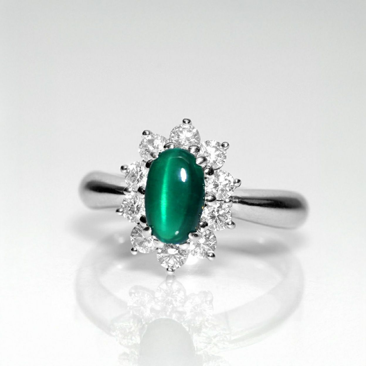 コロンビア産エメラルドキャッツアイ0.95ctプラチナリングダイヤ0.61ct付(GIA宝石鑑別書付)【F1】