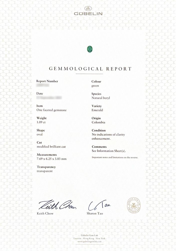 GUBELIN宝石鑑別書