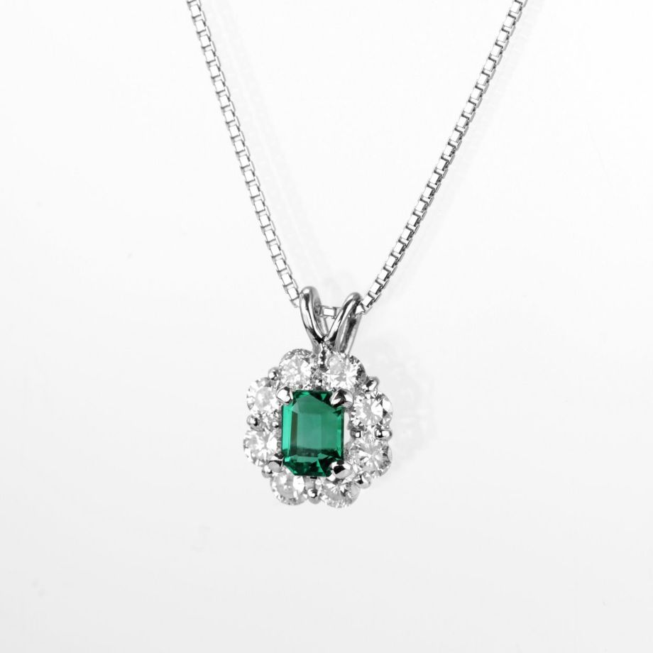 コロンビア産無処理エメラルド(ノンオイル)0.63ctプラチナネックレスダイヤ0.90ct付(GIA宝石鑑別書付)