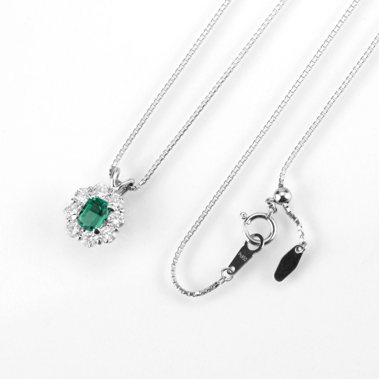コロンビア産無処理エメラルド(ノンオイル)0.63ctプラチナネックレスダイヤ0.90ct付(GIA宝石鑑別書付)