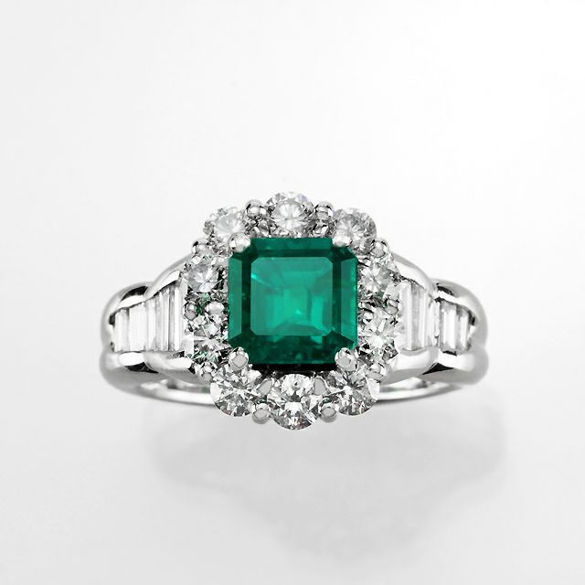 コロンビア産ムゾー鉱山エメラルド1.48ctプラチナリングダイヤ1.26ct付(中央宝石研究所宝石鑑別書付)