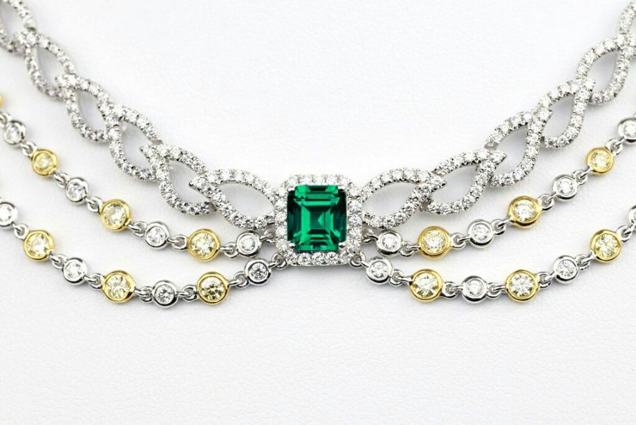 コロンビア産無処理エメラルド(ノンオイル)1.38ctプラチナゴールドネックレスダイヤ1.51ct2.99ct付(GUBELIN宝石鑑別書付)