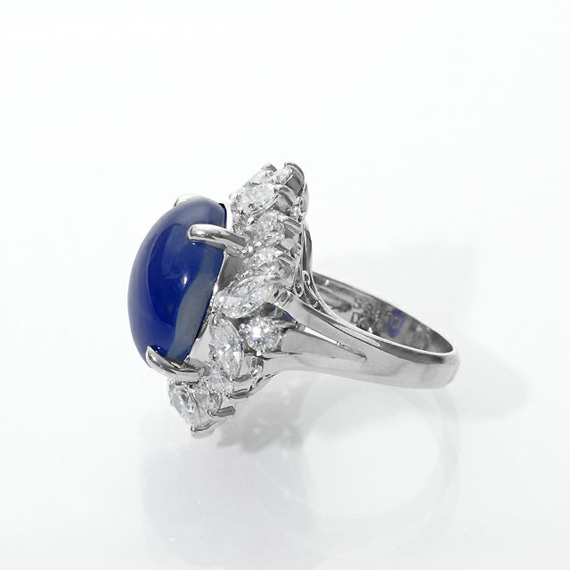 em11001 スリランカ産非加熱スターサファイア39.50ctプラチナリングダイヤ4.41ct付(GEM RESEARCH SWISSLABスターサファイア宝石鑑別書付)