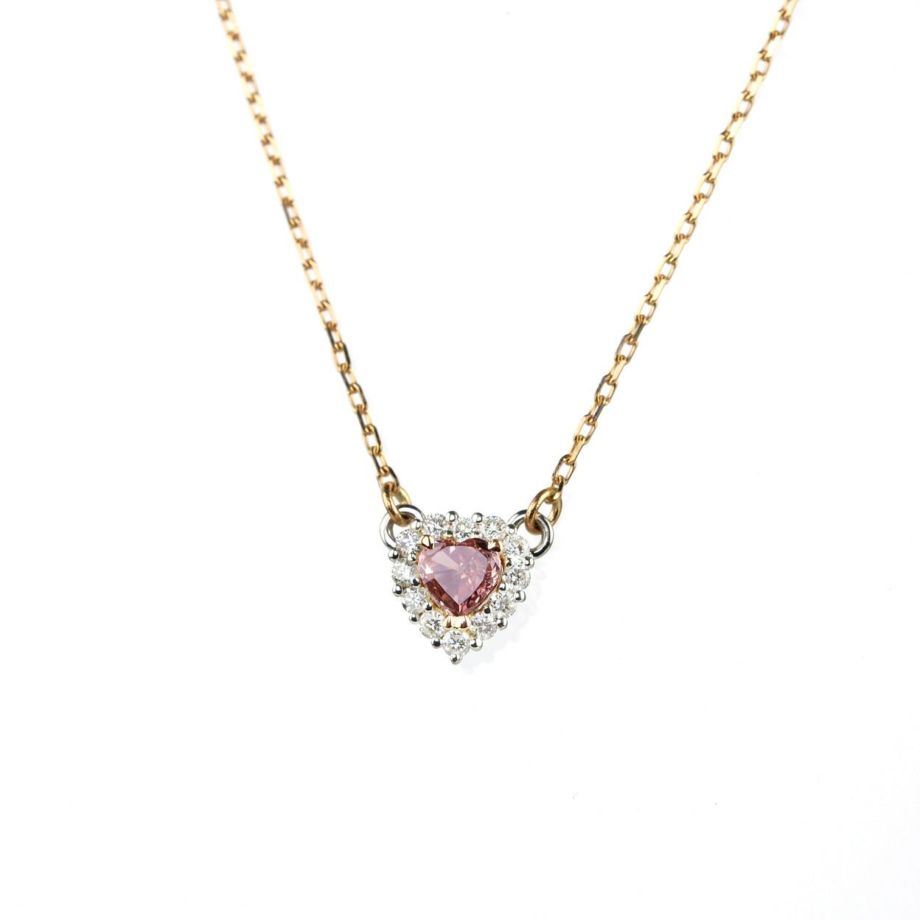 ピンクダイヤモンド0.16ct FANCY ORANGY PINK ハートカットPGK18ネックレスダイヤ0.12ct付(GIAダイヤモンド鑑定書付)