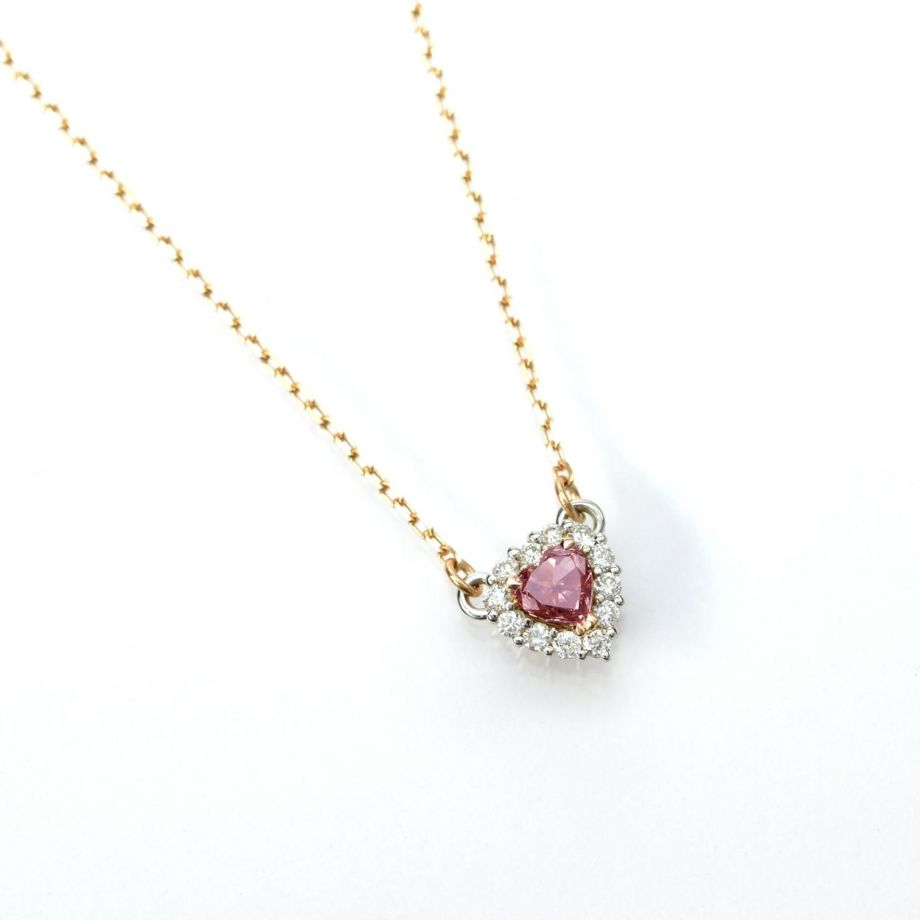 ピンクダイヤモンド0.16ct FANCY ORANGY PINK ハートカットPGK18ネックレスダイヤ0.12ct付(GIAダイヤモンド鑑定書付)