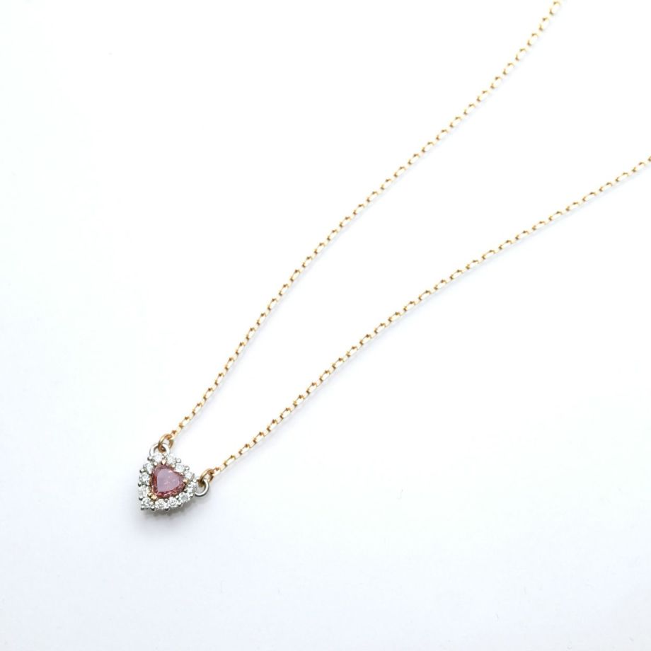 ピンクダイヤモンド0.16ct FANCY ORANGY PINK ハートカットPGK18ネックレスダイヤ0.12ct付(GIAダイヤモンド鑑定書付)