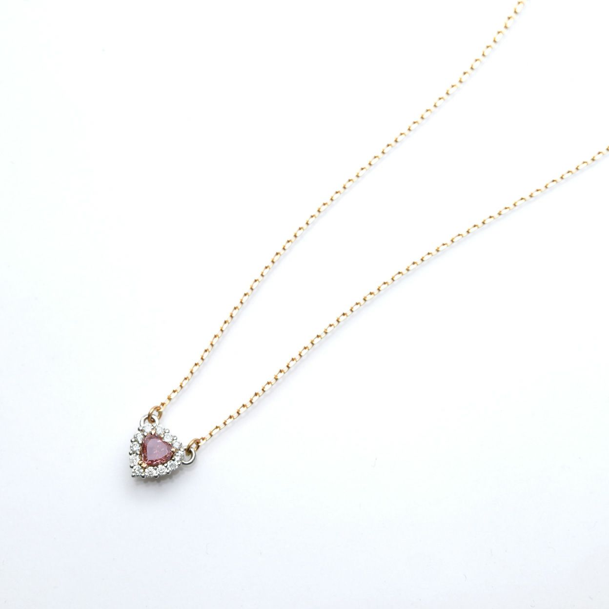 em9048 ピンクダイアモンド0.16ct FANCY ORANGY PINK ハートPGK18ネックレスダイヤ0.12ct付(GIAダイヤモンド付)