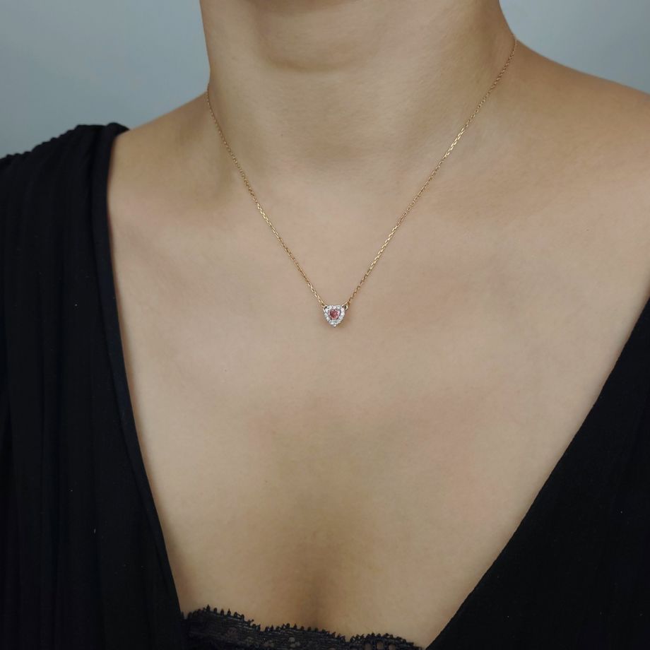 ピンクダイヤモンド0.16ct FANCY ORANGY PINK ハートカットPGK18ネックレスダイヤ0.12ct付(GIAダイヤモンド鑑定書付)