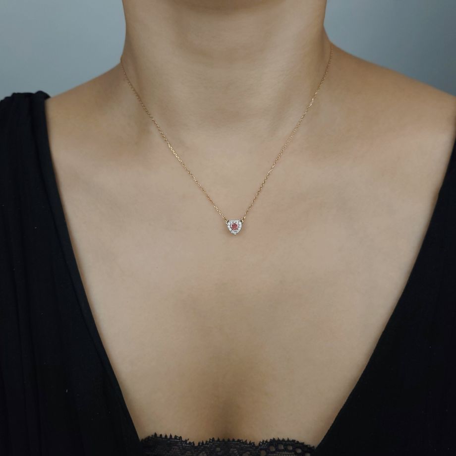 ピンクダイヤモンド0.16ct FANCY ORANGY PINK ハートカットPGK18ネックレスダイヤ0.12ct付(GIAダイヤモンド鑑定書付)