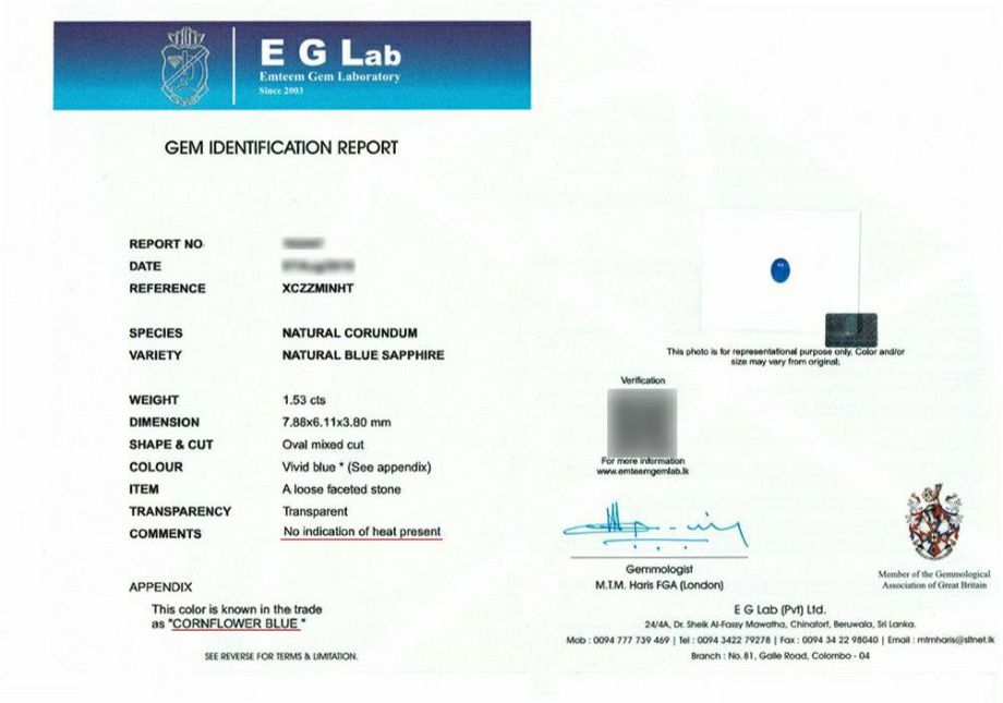 EG Lab宝石鑑別書