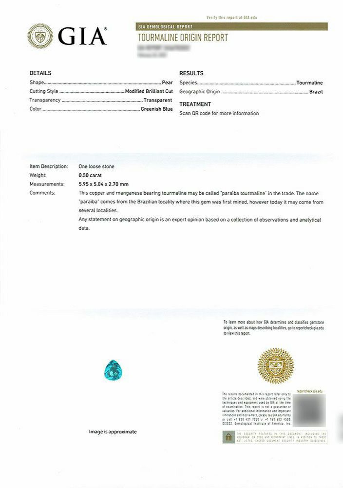 ブラジル産バターリャ鉱山パライバトルマリン0.50ct(GIA宝石鑑別