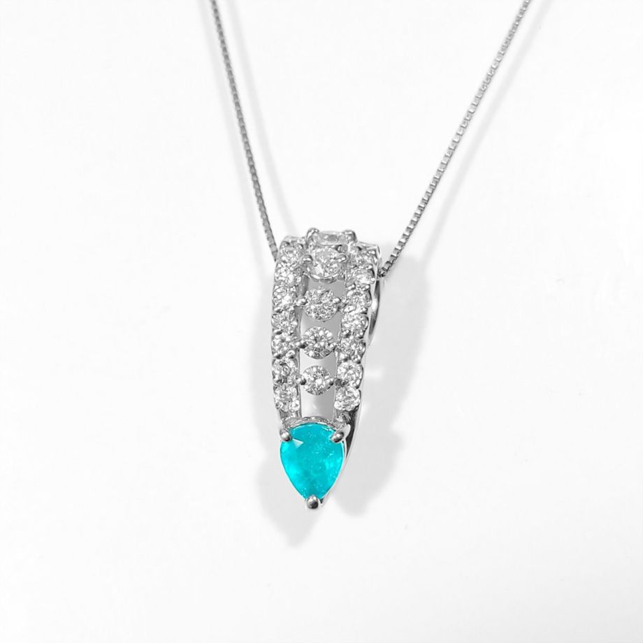 鑑別書付きパライバトルマリンとダイヤペンダントトップハート&レース