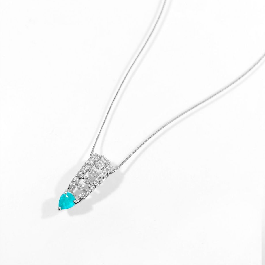 ブラジル産バターリャ鉱山パライバトルマリン0.363ct プラチナネックレス ダイヤ0.43ct付 (中央宝石研究所パライバ分析レポート付宝石鑑別書付)