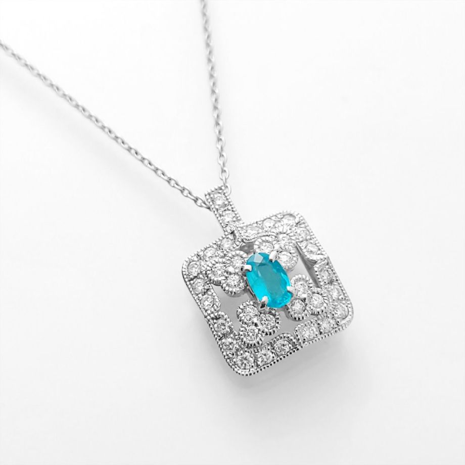  ブラジル産バターリャ鉱山パライバトルマリン0.21ct プラチナネックレス ダイヤ0.19ct付(全国宝石学協会パライバ分析レポート付宝石鑑別書付)