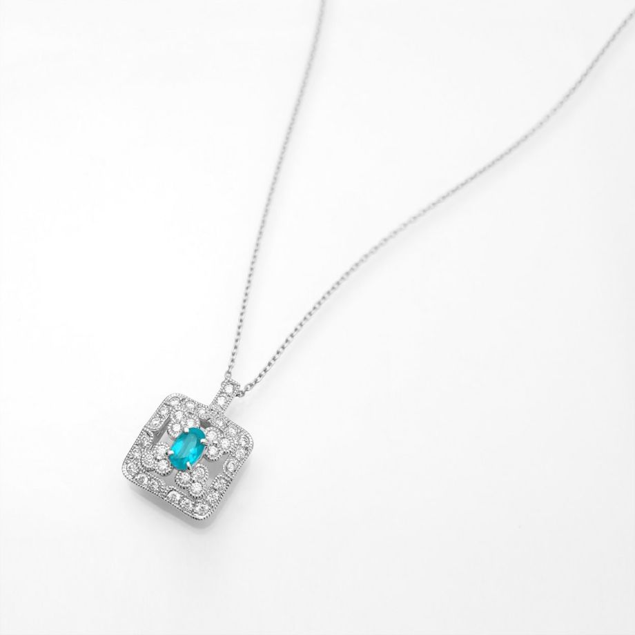  ブラジル産バターリャ鉱山パライバトルマリン0.21ct プラチナネックレス ダイヤ0.19ct付(全国宝石学協会パライバ分析レポート付宝石鑑別書付)