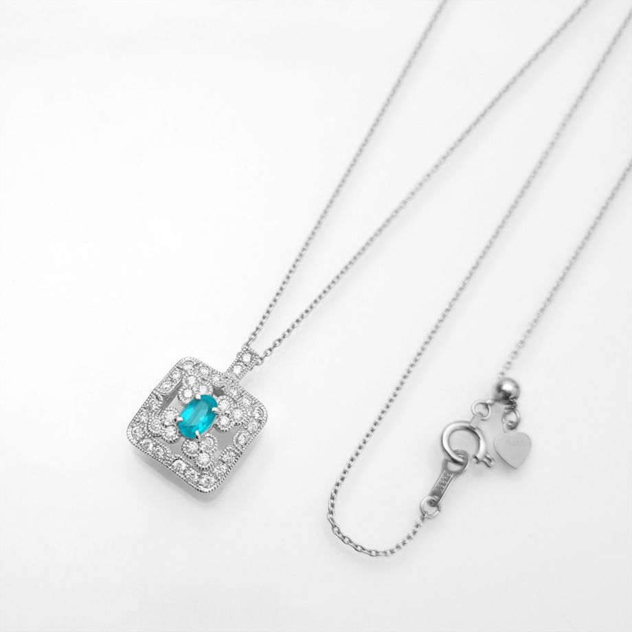  ブラジル産バターリャ鉱山パライバトルマリン0.21ct プラチナネックレス ダイヤ0.19ct付(全国宝石学協会パライバ分析レポート付宝石鑑別書付)