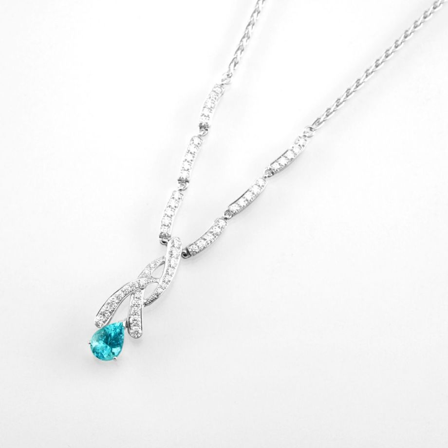 パライバトルマリン1.12ct WGK18ネックレス1.037ctダイア付(宝石鑑別書付)