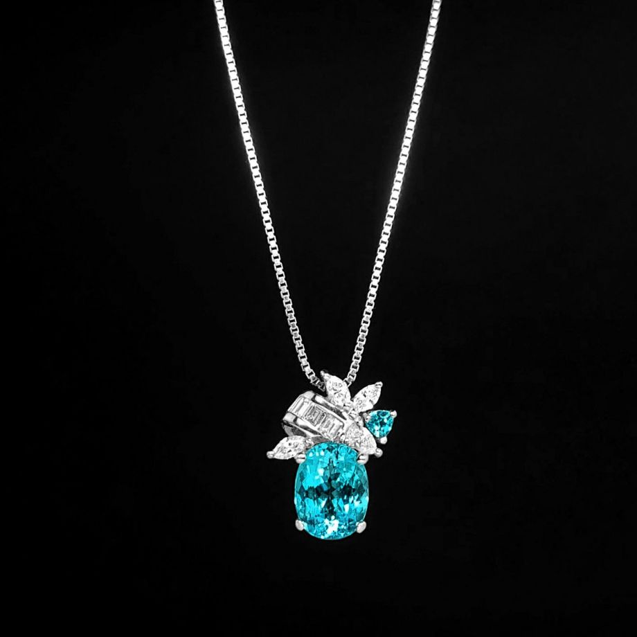ブラジル産パライバトルマリン1.433ctプラチナネックレスダイヤ0.23ct(GIA宝石鑑別書付)