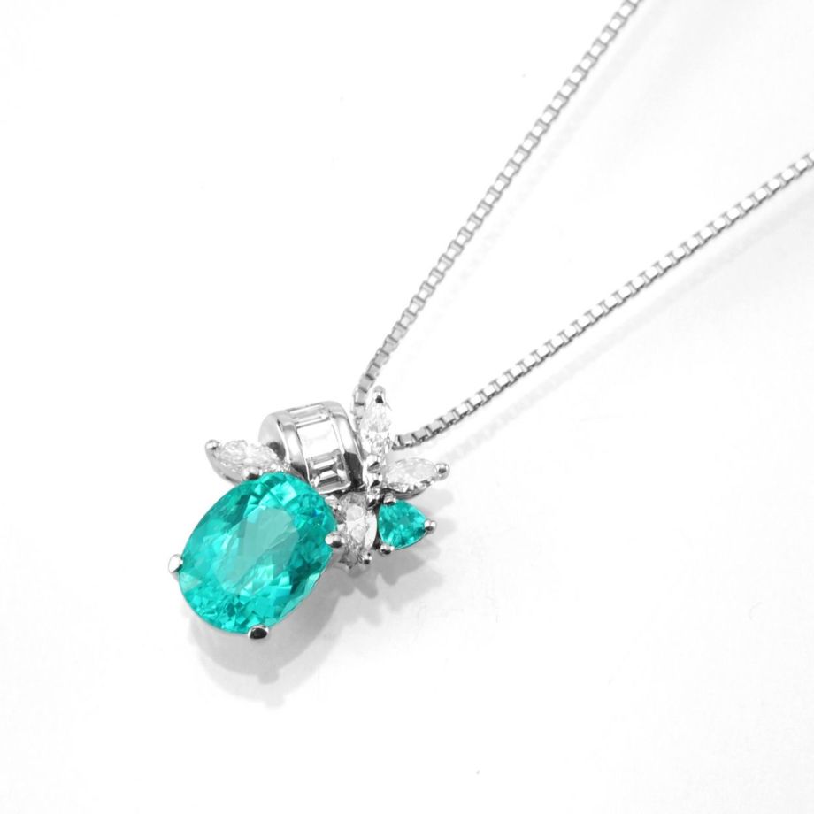 ブラジル産パライバトルマリン1.433ctプラチナネックレスダイヤ0.23ct(GIA宝石鑑別書付)