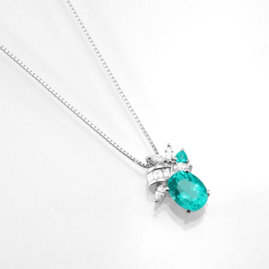 ブラジル産パライバトルマリン1.433ctプラチナネックレスダイヤ0.23ct(GIA宝石鑑別書付)