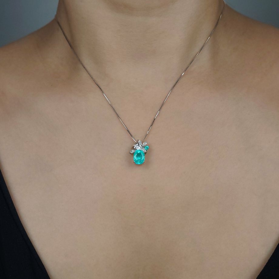 ブラジル産パライバトルマリン1.433ctプラチナネックレスダイヤ0.23ct(GIA宝石鑑別書付)