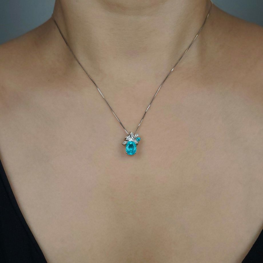 ブラジル産パライバトルマリン1.433ctプラチナネックレスダイヤ0.23ct(GIA宝石鑑別書付)