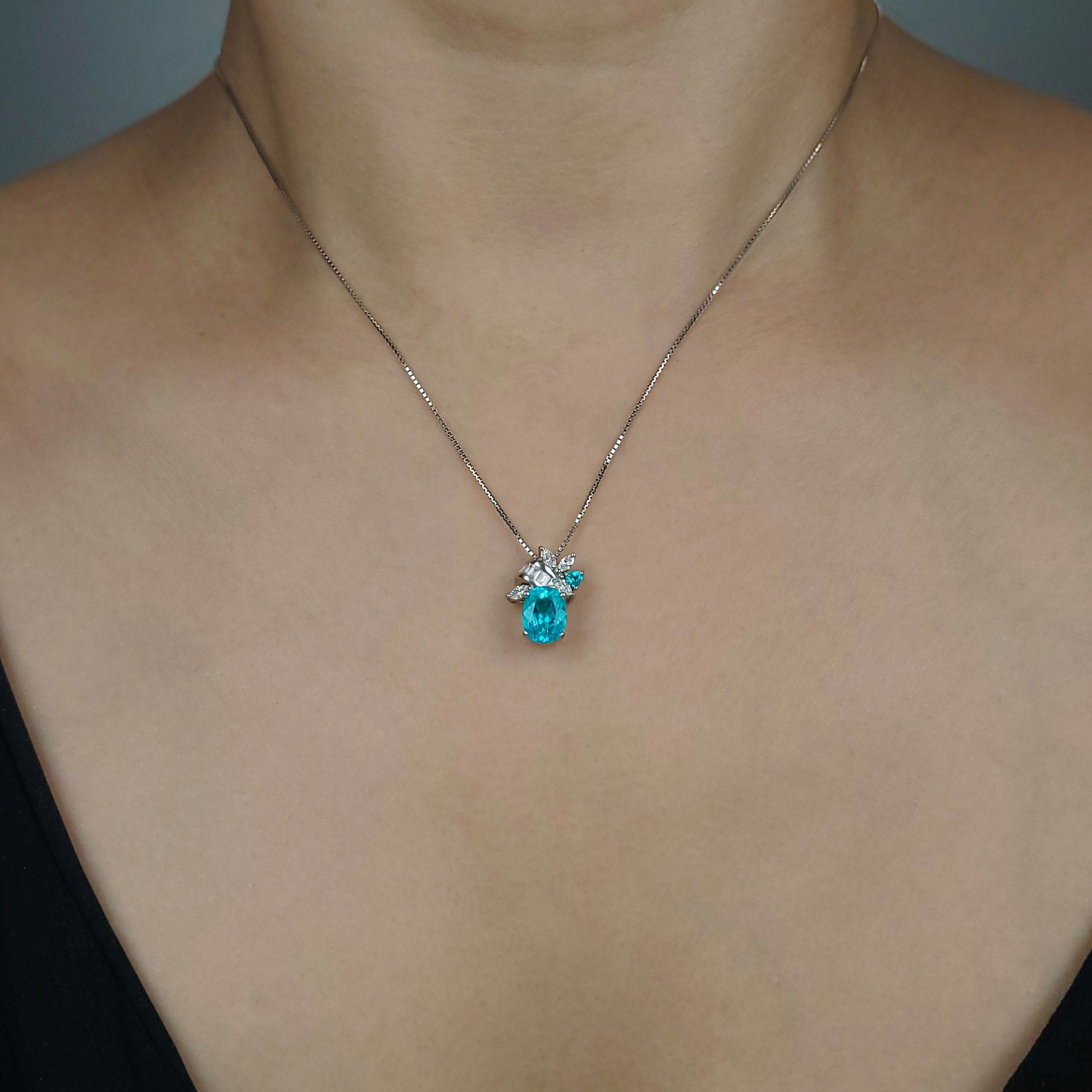 ブラジル産パライバトルマリン1.433ctプラチナネックレスダイヤ0.23ct(GIA宝石鑑別書付)