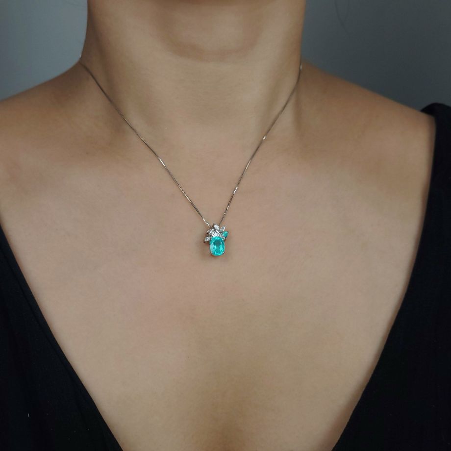 ブラジル産パライバトルマリン1.433ctプラチナネックレスダイヤ0.23ct(GIA宝石鑑別書付)
