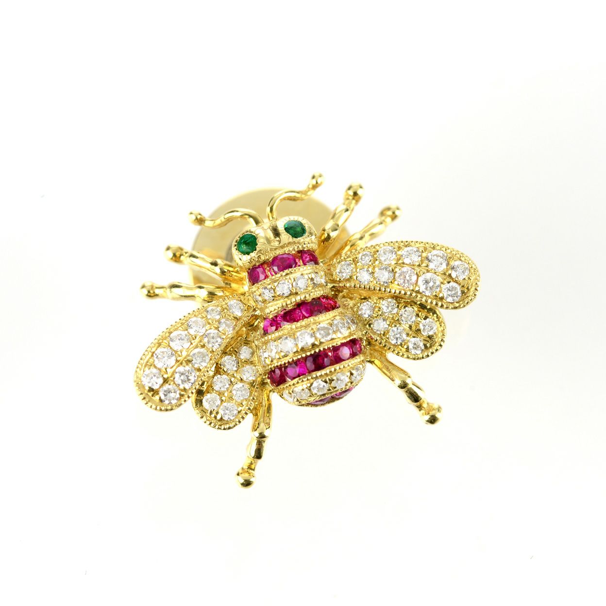 ルビー0.20ctエメラルド0.20ct蜂デザインブローチダイヤ0.30ct付(宝石鑑別書付)