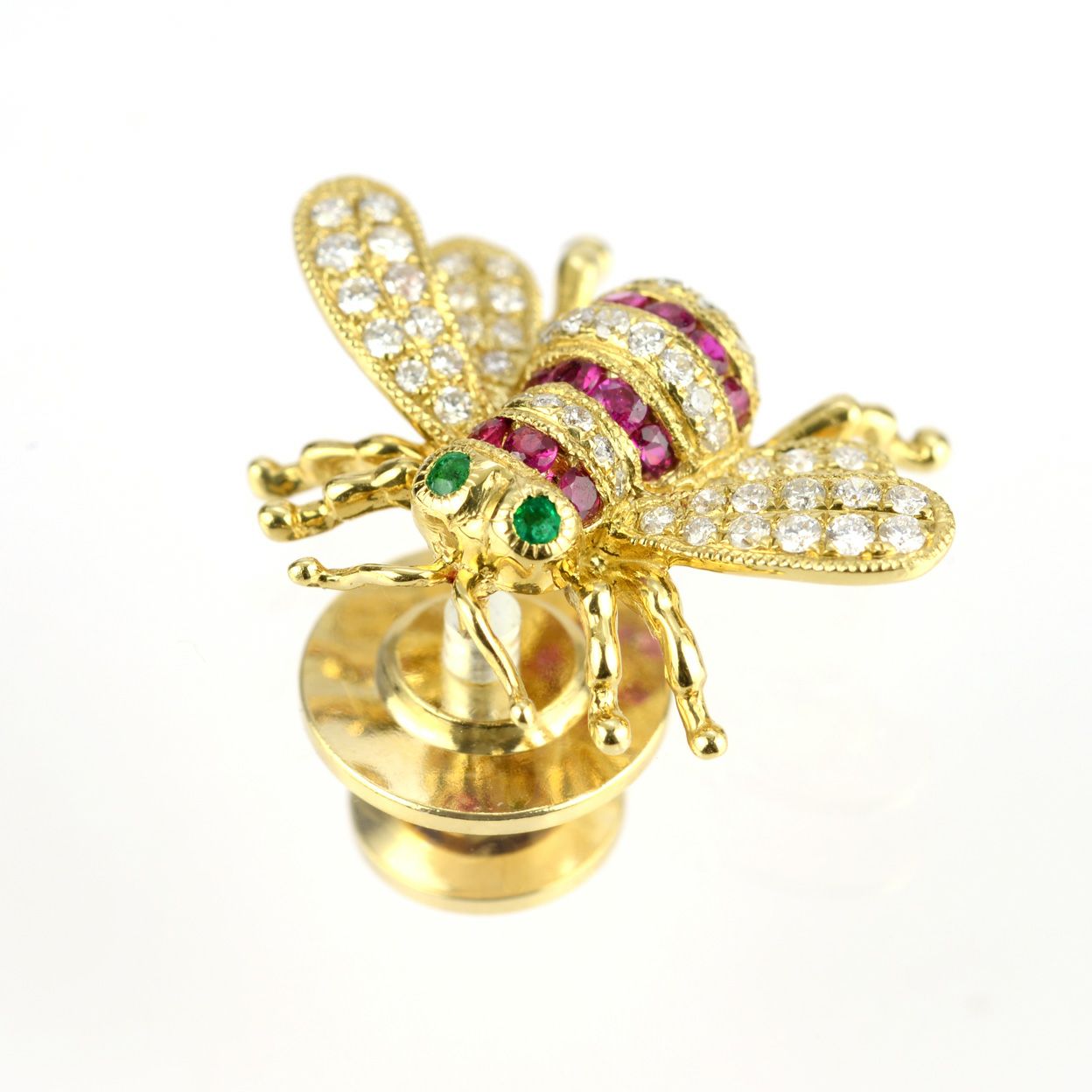 ルビー0.20ctエメラルド0.20ct蜂デザインブローチダイヤ0.30ct付(宝石鑑別書付)