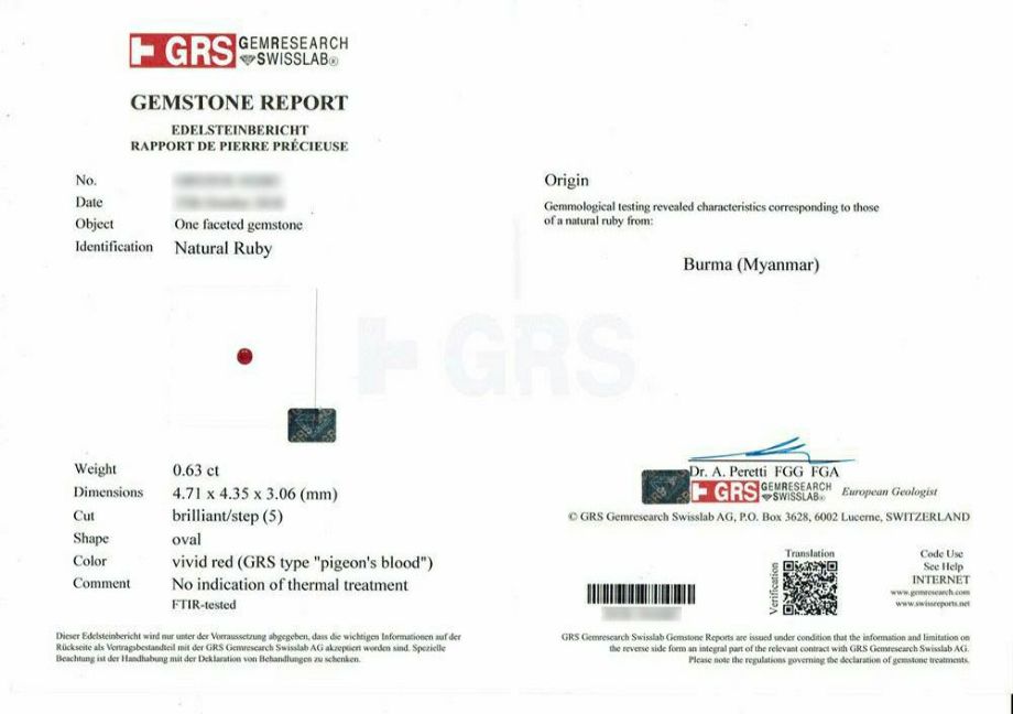 em7354 高品質ミャンマー産非加熱ピジョンブラッドルビー0.63ct(GEM RESEARCH SWISSLABミャンマー産非加熱ピジョンブラッドルビー宝石鑑別書付)