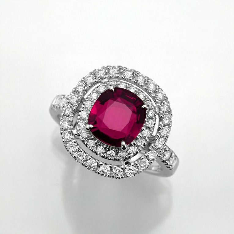 非加熱ピジョンブラッドルビー1.516ctプラチナリングダイヤ0.60ct付(GIA宝石鑑別書付)