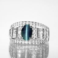 JE146☆高級 アレキサンドライトキャッツアイ0.8ct D pt リング