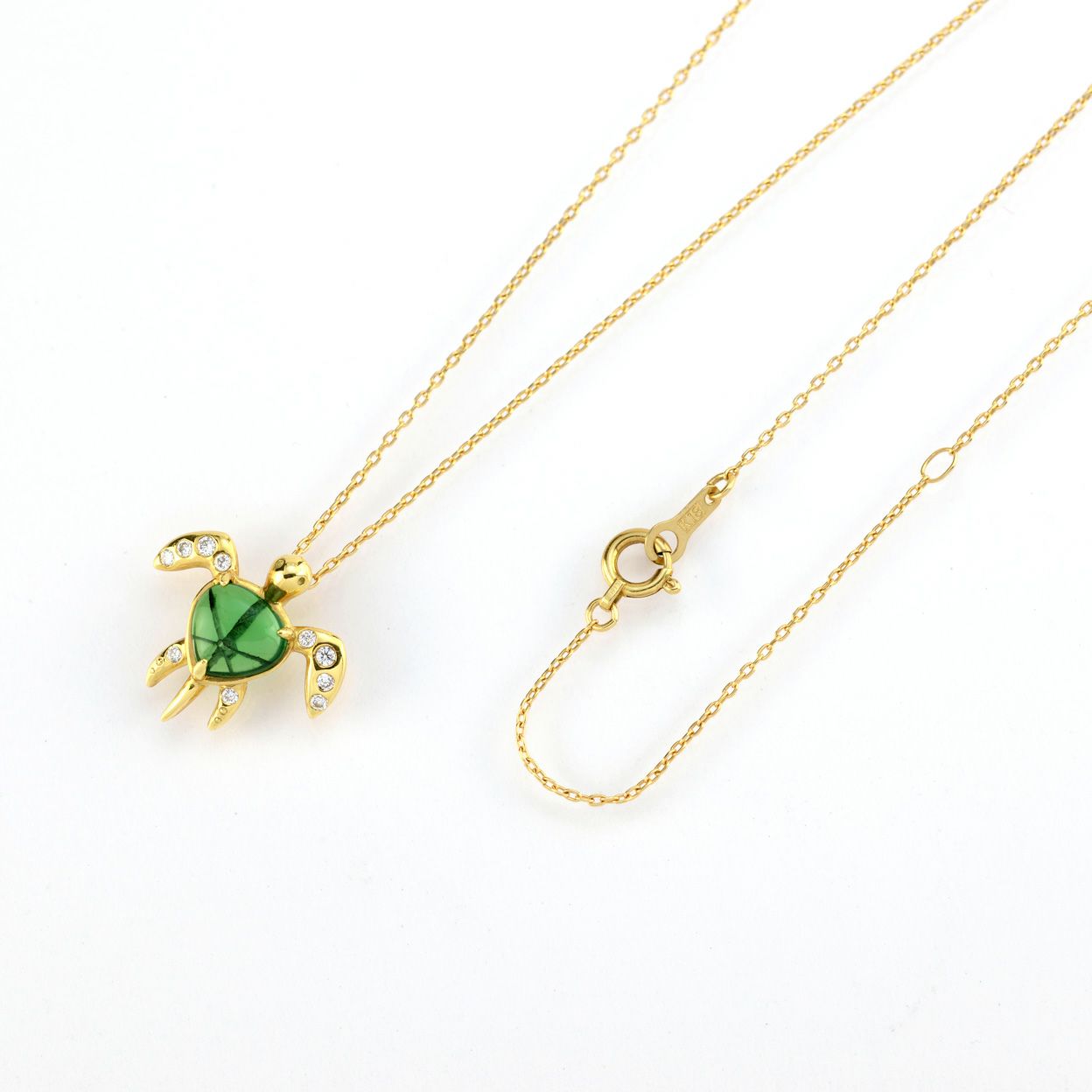 エメラルドトラピッチェゴールドカメネックレス0.86ct(中央宝石研究所宝石鑑別書付)