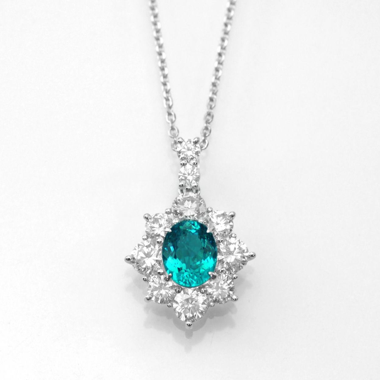 ブラジル産バターリャ鉱山パライバトルマリン1.27ct プラチナネックレスダイヤ1.84ct付(GIA宝石鑑別書付)