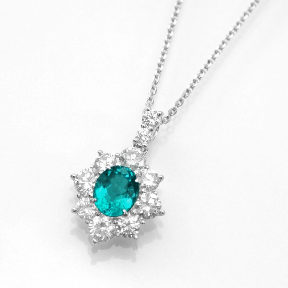 ブラジル産バターリャ鉱山パライバトルマリン1.27ct プラチナネックレスダイヤ1.84ct付(GIA宝石鑑別書付)