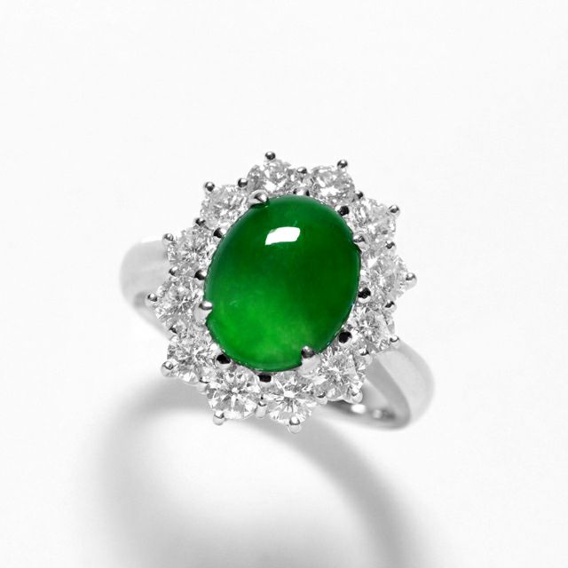 ひすい2.746ctプラチナリングダイヤ1.37ct付(東京宝石科学アカデミー宝石鑑別書付)