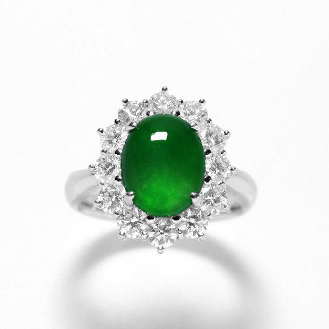 ひすい2.746ctプラチナリングダイヤ1.37ct付(東京宝石科学アカデミー宝石鑑別書付)